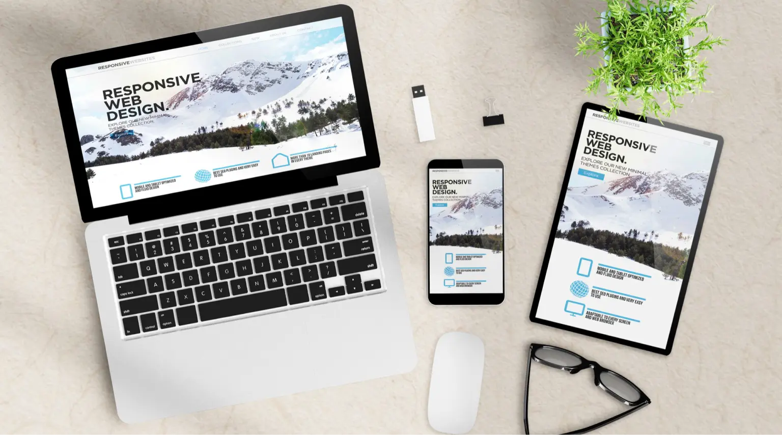 A website that is shown on a laptop, tablet and mobile phone.